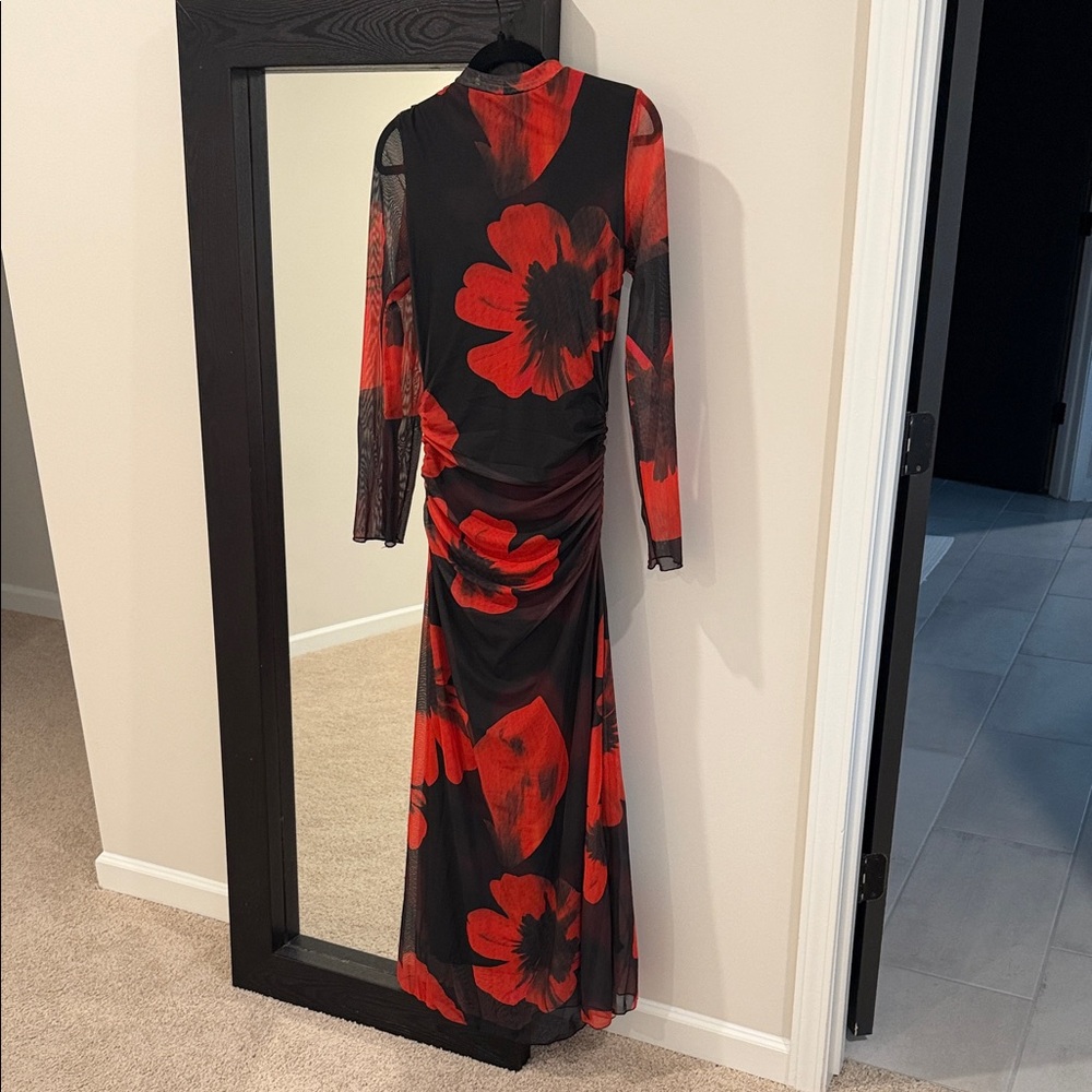 Elegant Red and Black Floral Dress